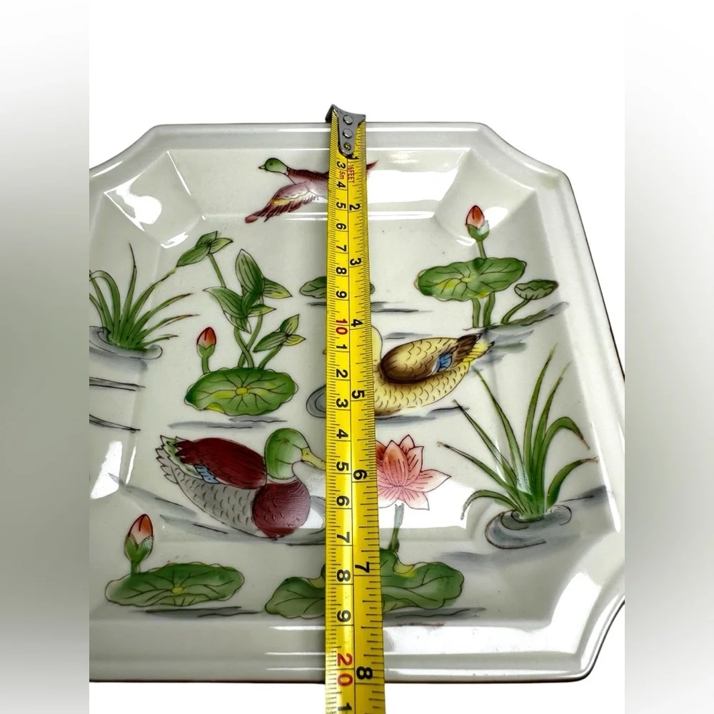 Andrea by Sadek 8 Sided Square Ducks Lily Pads Serving Plate #5868 Made in Japan